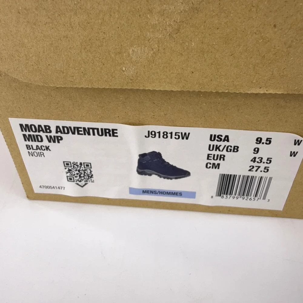 Merrell Moab Adventure Mid WP Men Black Waterproof Hiking Boots J91815W Size 9.5